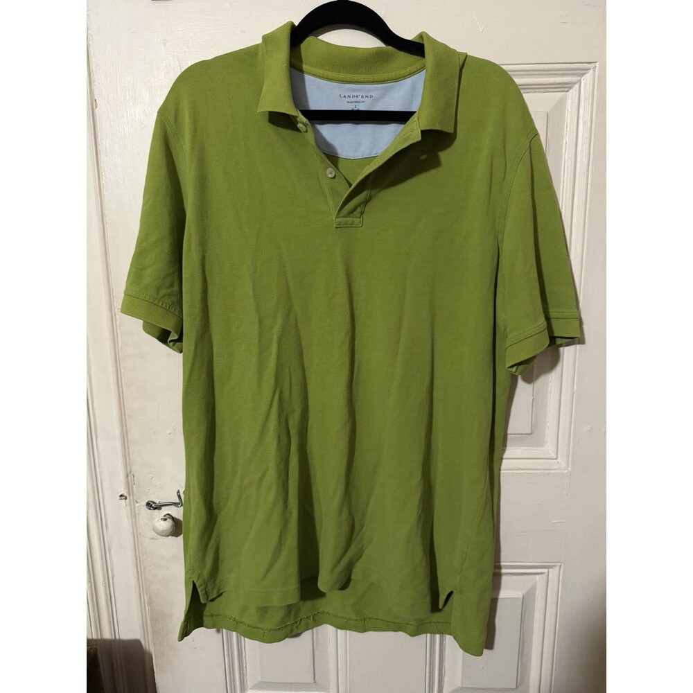 Lands’ End Men’s L Green Polo Shirt Traditional Fit 100% Cotton Short Sleeve